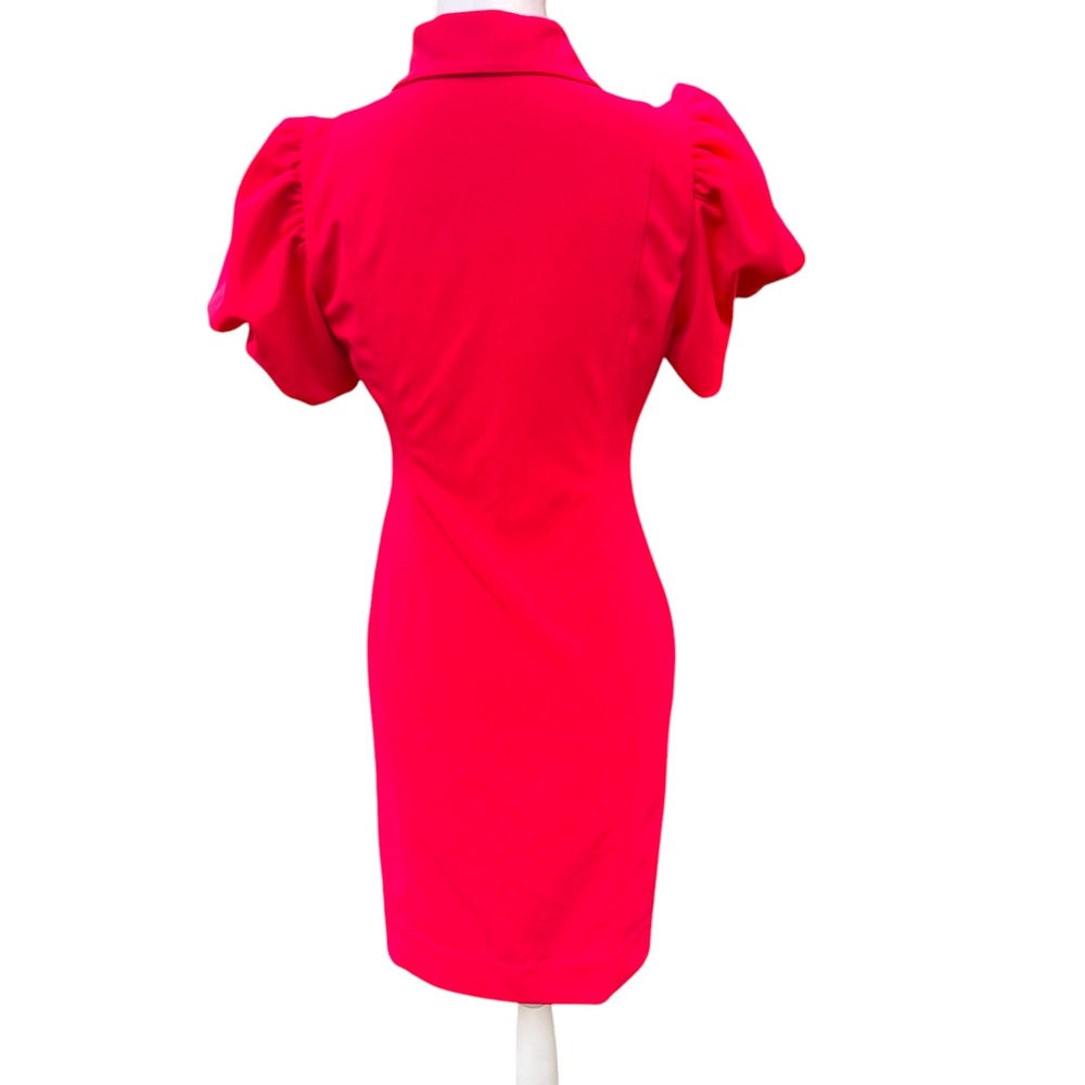Calvin Klein Puffed Sleeve A-Line Dress Womens Size 4 Pink Button Front Collared - Picture 3 of 4